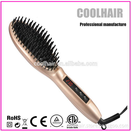 2 IN 1 Electric Hair Straightener Comb LCD Ion Brush Auto Straight Tool EU/US/UK